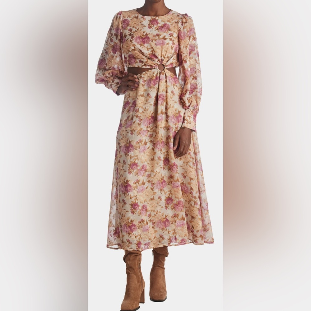 En Saison Lissandra Pink Multi Floral Cut-Out Detail Midi Dress, sz S - Picture 3 of 16